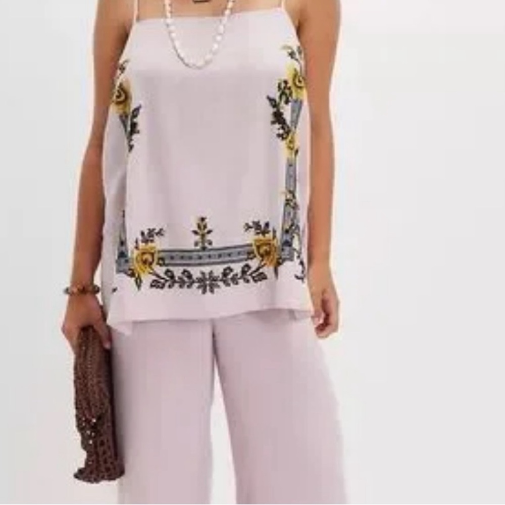 Free People wide leg / tank top outfit  with Floral-Trim Wide-Leg